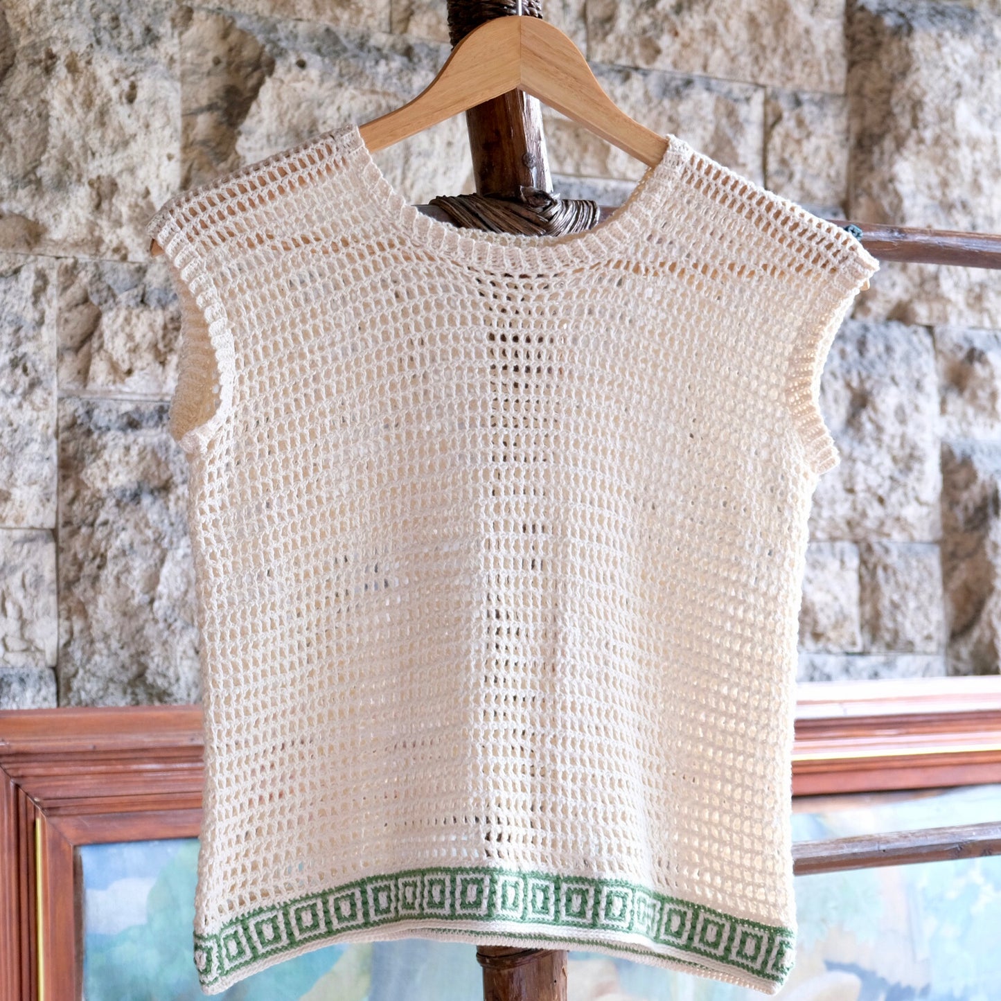 ALLANA MESH TOP IN CREAM AND SAGE
