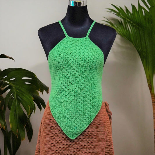 MILLIE CROCHET HALTER TOP IN GREEN