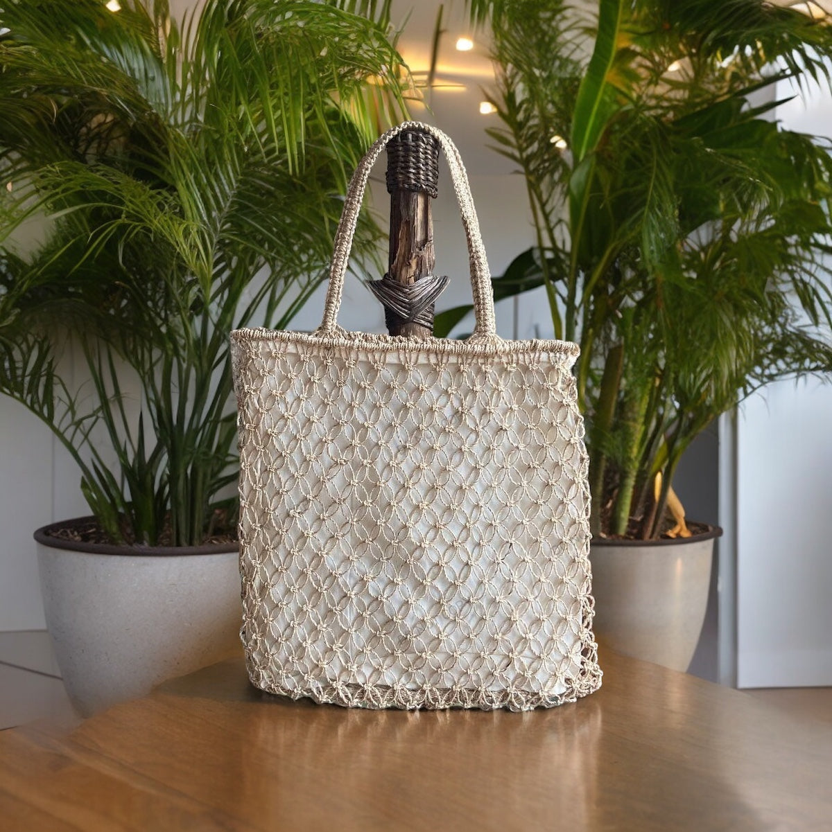 MACRAME ABACA BAG WITH CANVAS LINING