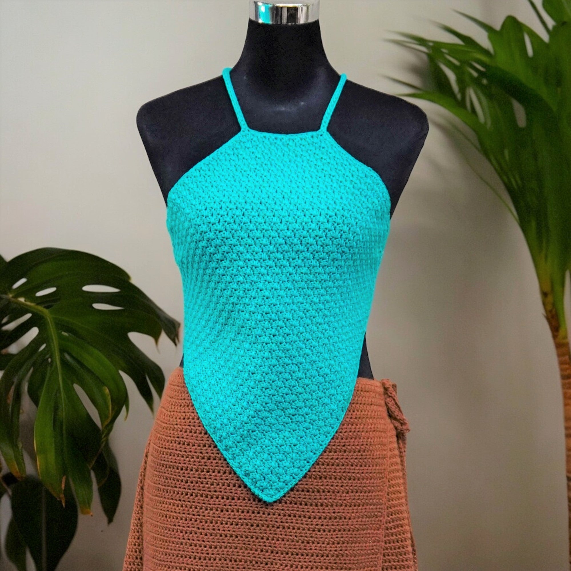 MILLIE CROCHET HALTER TOP IN TEAL